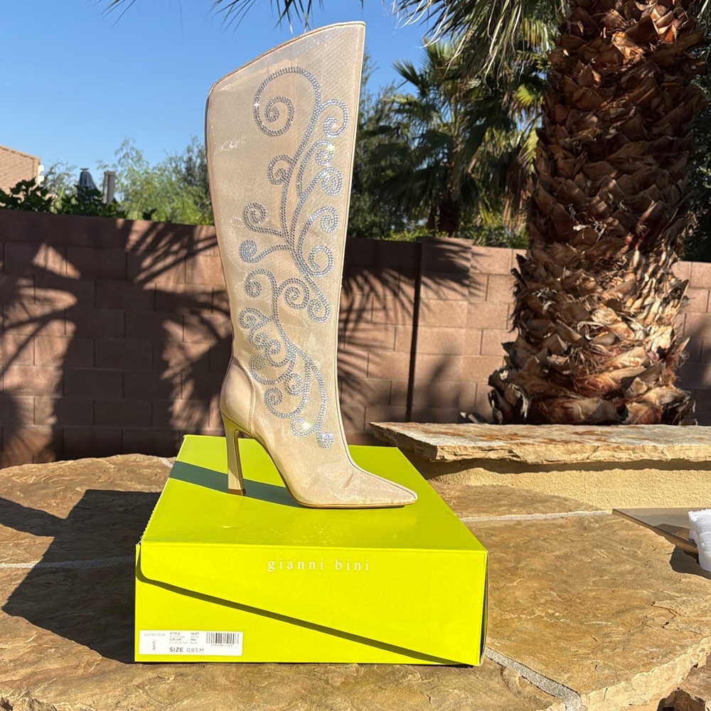 Gianni Bini Tan and Silver Embellished Heeled Boots